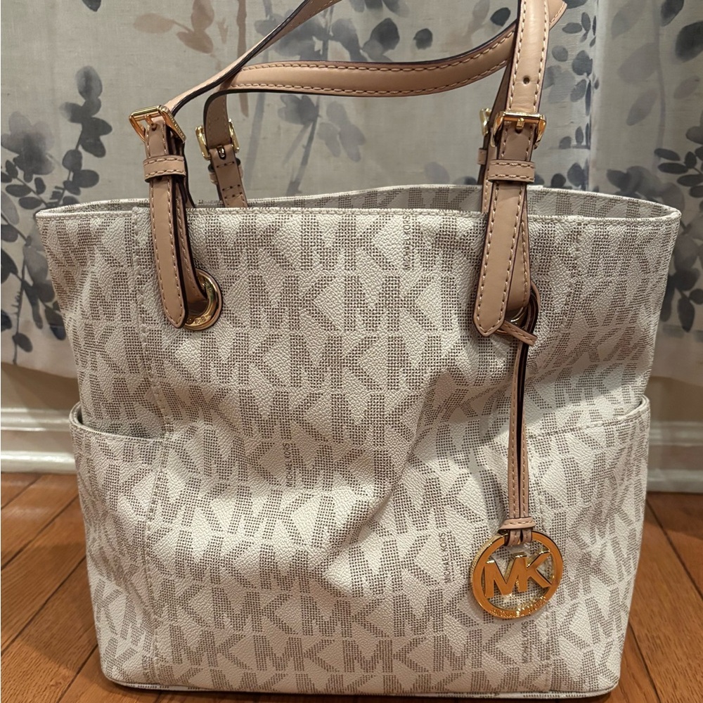 Michael Kors Cream and Tan Logo Tote